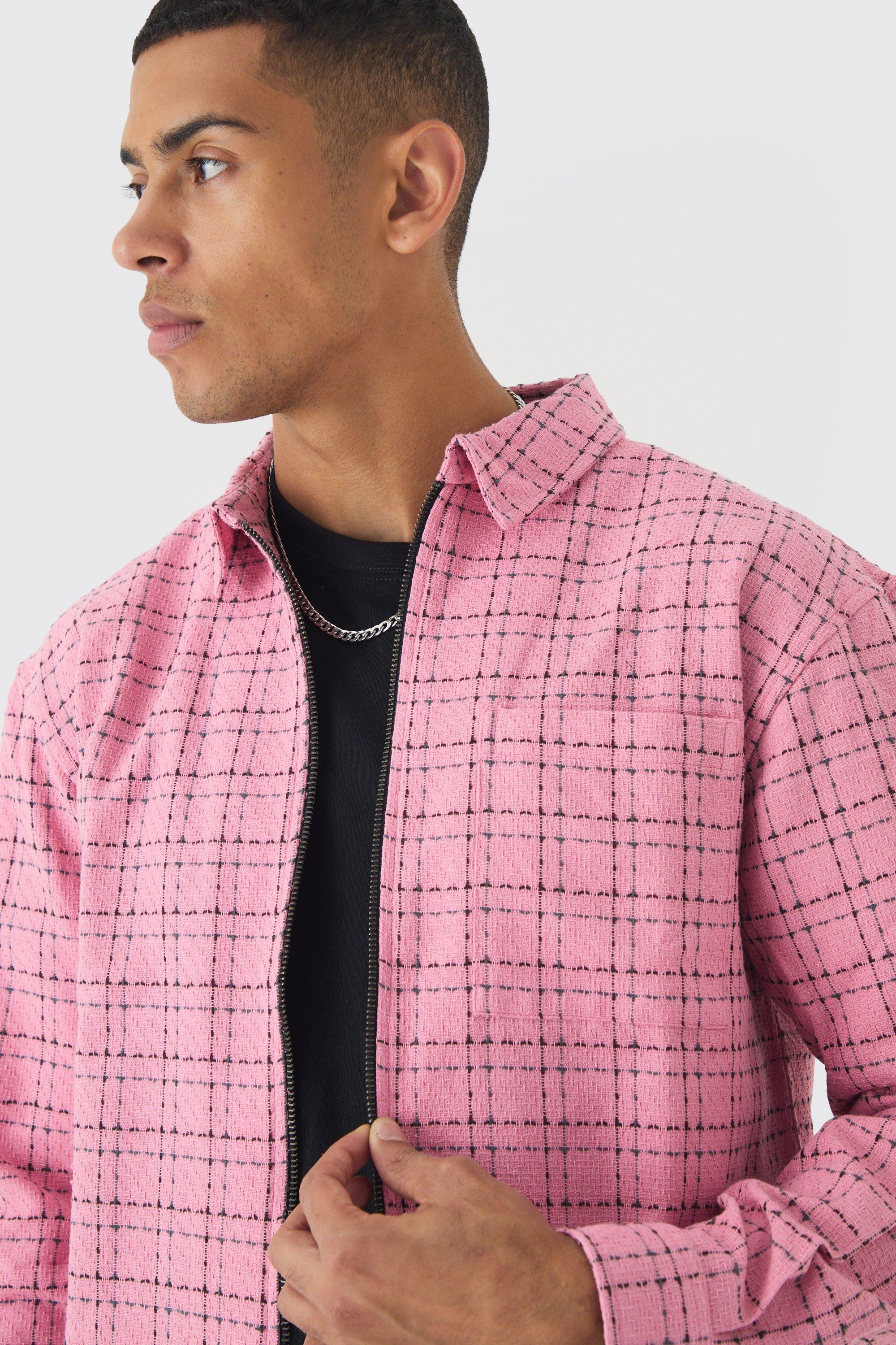 Oversized Boxy Boucle Flannel Zip Shirt Jacket boohoo USA